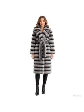 Luxury Faux Chinchilla Fur Long Jacket Puffer Style Winter Coat
